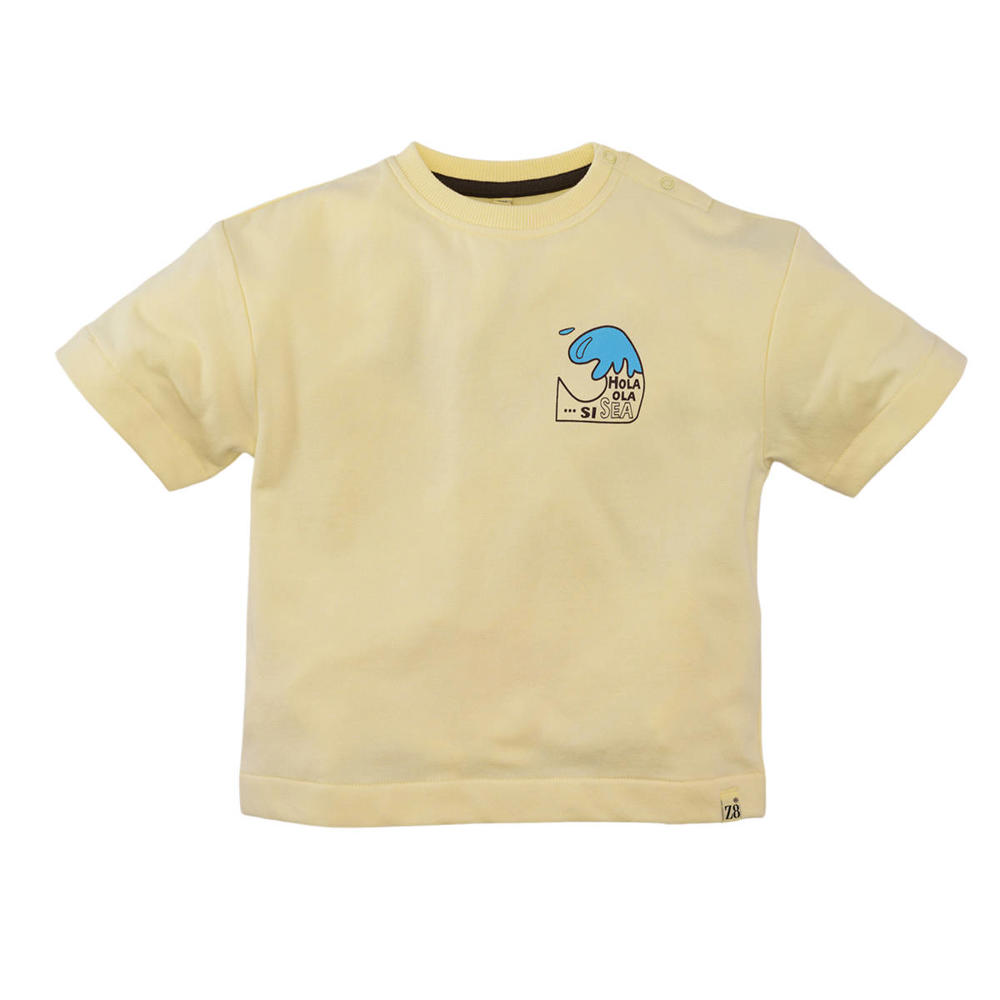 Lichtgele jongens Z8 mini T-shirt Loet van stretchkatoen met backprint, korte mouwen, ronde hals en drukknoopsluiting