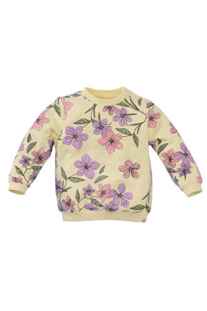 sweater Naila met bloemenprint lichtgeel/lila/groen
