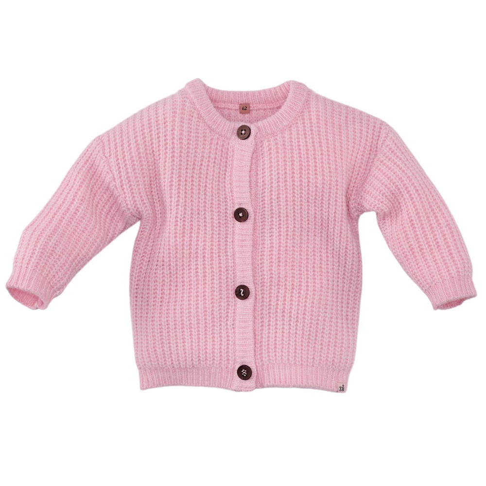 Roze meisjes Z8 newborn gebreid vest Roza met effen, lange mouwen, ronde hals en knoopsluiting