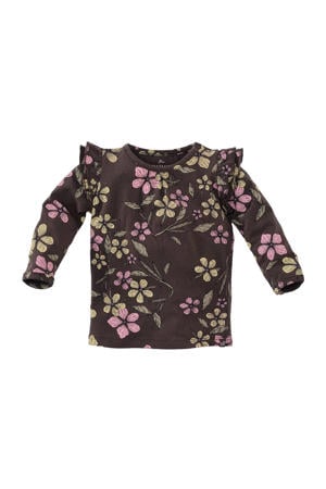 longsleeve Vie met bloemenprint donkerbruin