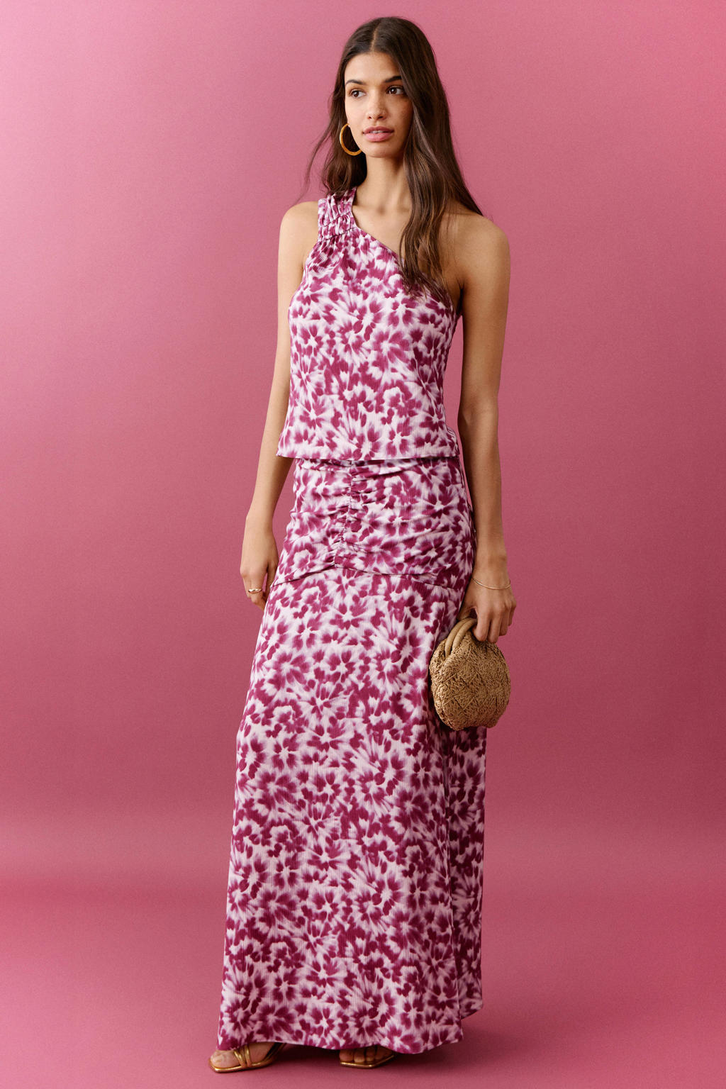Roze meisjes MANGO TEEN gebloemde maxi rok gemaakt van viscose en met blinde ritssluiting