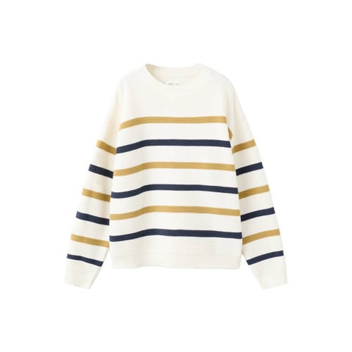 Mango Kids gestreepte trui wit fijn gebreid Jongens Katoen Ronde hals Streep