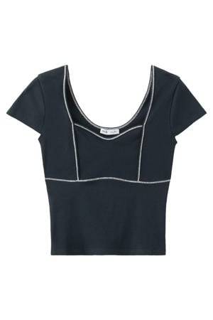 cropped top donkerblauw rib gebreid