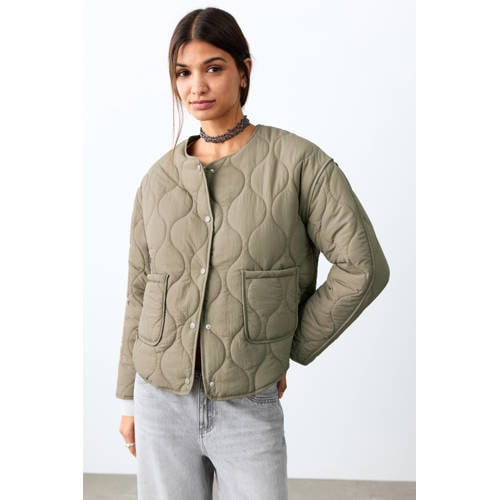 MANGO TEEN tussenjas kaki Groen Meisjes Polyamide Ronde hals Effen - maat 168(M) afbeelding