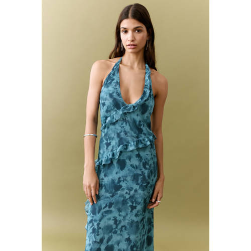 MANGO TEEN maxi jurk blauw Meisjes Polyester Halter All over print - maat 164(S) afbeelding