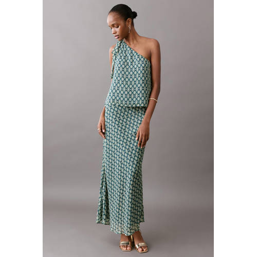MANGO TEEN mouwloze top donkergroen Meisjes Polyester One shoulder All over print - maat 172(L) afbeelding