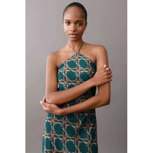 MANGO TEEN maxi jurk donkergroen Meisjes Polyester Halter All over print