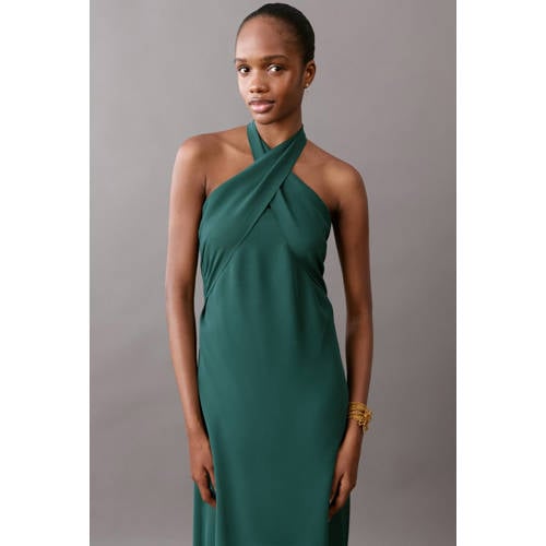 MANGO TEEN maxi jurk donkergroen Meisjes Viscose Halter Effen