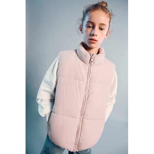 Mango Kids bodywarmer lichtroze Meisjes Polyamide Opstaande kraag Effen