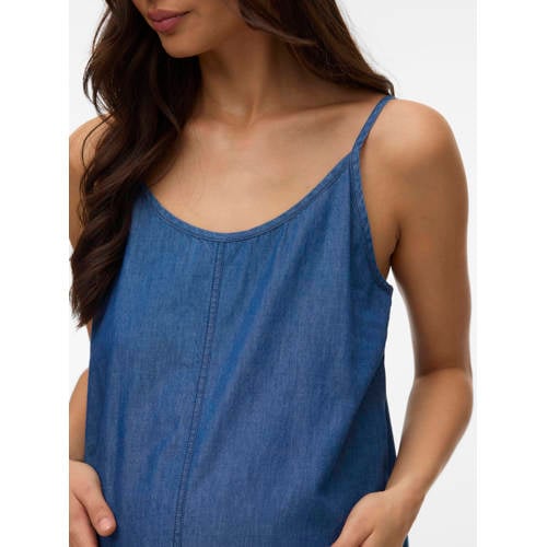 MAMALICIOUS zwangerschaps maxi jurk medium blue denim Blauw Effen - maat M afbeelding