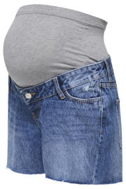 thumbnail: Medium blue denim dames ONLY MATERNITY regular zwangerschaps short van denim met knoopsluiting en effen