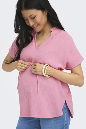 zwangerschaps blousetop met textuur roze