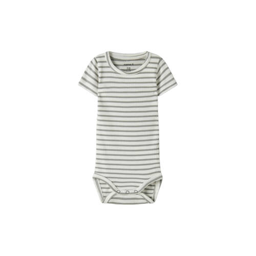 NAME IT BABY romper grijs Jongens/Meisjes Stretchkatoen Ronde hals Streep - maat 62 afbeelding