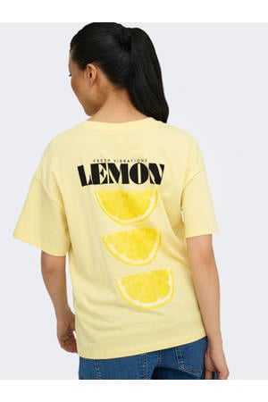 zwangerschaps T-shirt met backprint lichtgeel