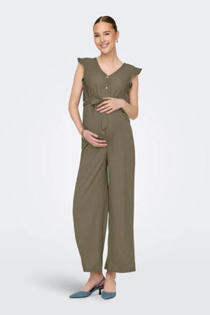 zwangerschaps jumpsuit broderie olijfgroen