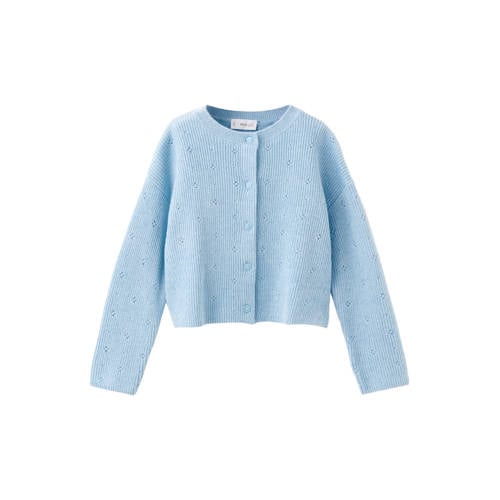 Mango Kids vest lichtblauw rib gebreid Meisjes Katoen Ronde hals Effen