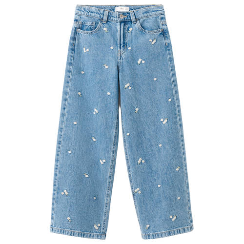 Mango Kids wide leg jeans medium blue denim Blauw Effen - maat 116 afbeelding