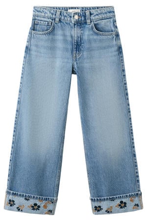 high waist gebloemde wide leg jeans medium blue denim