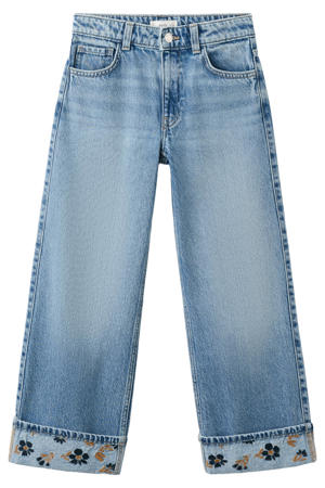 high waist gebloemde wide leg jeans medium blue denim