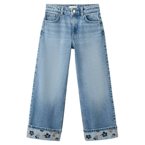 Mango Kids high waist gebloemde wide leg jeans medium blue denim Blauw