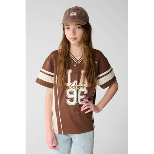 Shoeby T-shirt bruin Meisjes Polyester V-hals Meerkleurig - maat 122/128 afbeelding