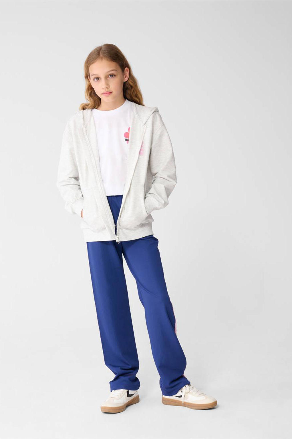Marineblauw meisjes Shoeby casual broek blauw van polyester met high waist, elastische tailleband en effen