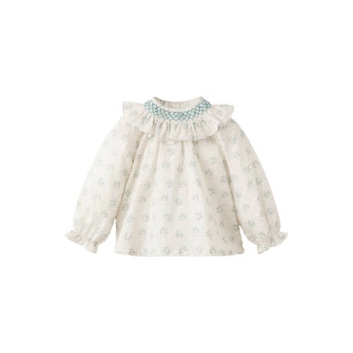 Mango Kids blousetop wit Meisjes Katoen Peter Pan-kraag All over print - maat 62 afbeelding