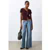 MANGO TEEN cropped top donkerrood rib gebreid