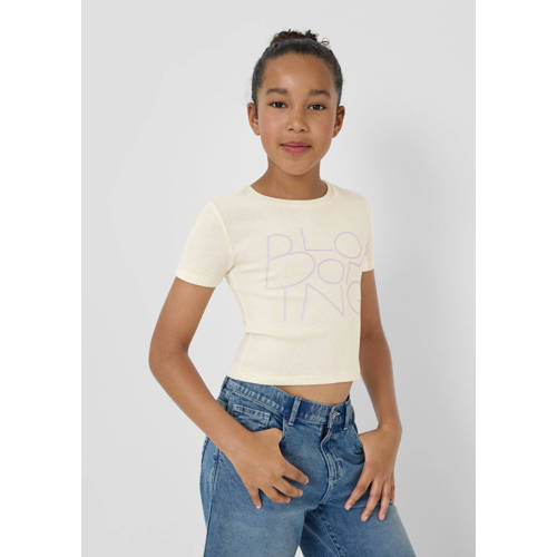 s.Oliver T-shirt ecru Meisjes Katoen Ronde hals Tekst - maat 146/152 afbeelding