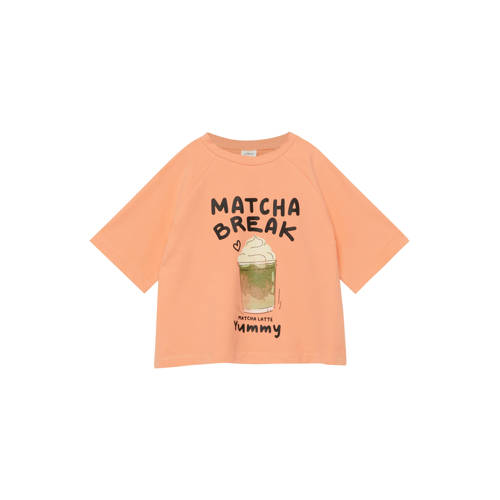 s.Oliver T-shirt oranje Meisjes Stretchkatoen Ronde hals Printopdruk - maat 170/176 afbeelding