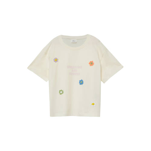 s.Oliver T-shirt ecru crochet Meisjes Katoen Ronde hals Tekst - maat 92/98 afbeelding