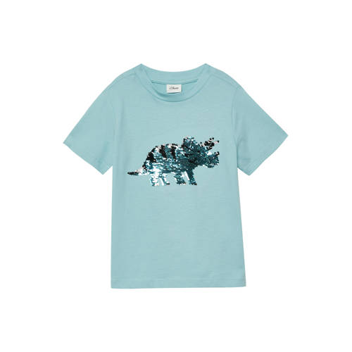 s.Oliver T-shirt lichtblauw met pailletten Jongens Katoen Ronde hals Printopdruk - maat 92/98 afbeelding
