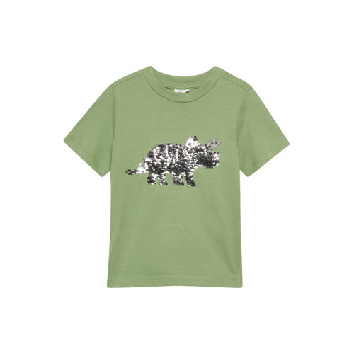 s.Oliver T-shirt lichtgroen met pailletten Jongens Katoen Ronde hals Printopdruk - maat 92/98 afbeelding