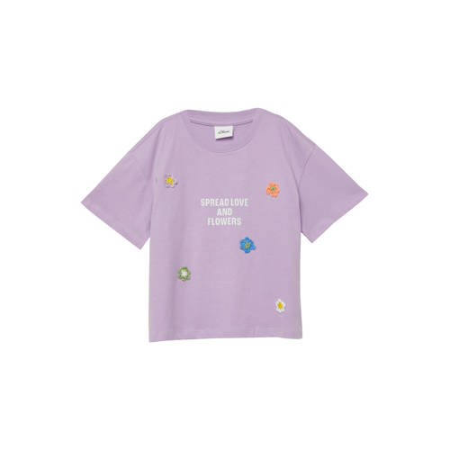 s.Oliver T-shirt paars crochet Meisjes Katoen Ronde hals Tekst - maat 116/122 afbeelding