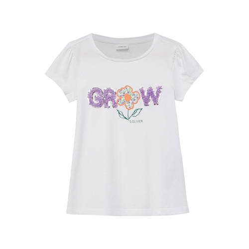 s.Oliver T-shirt wit met pailletten Meisjes Katoen Ronde hals Tekst - maat 128/134 afbeelding