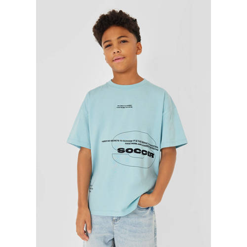 s.Oliver T-shirt lichtblauw Jongens Katoen Ronde hals Tekst - maat 134/140 afbeelding