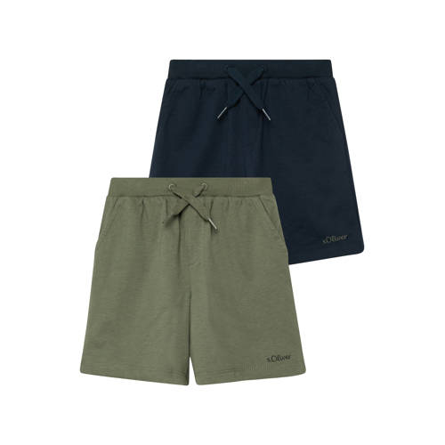 s.Oliver sweatshort - set van 2 kaki/donkerblauw Korte broek Groen Effen - maat 128 afbeelding