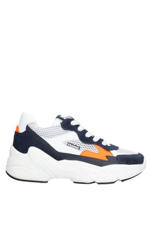 leren sneakers wit/donkerblauw