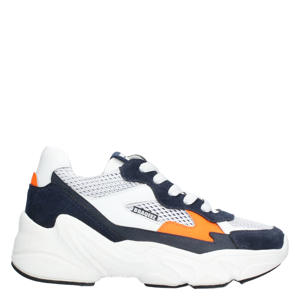 leren sneakers wit/donkerblauw