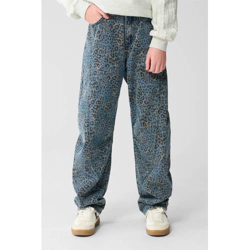 Shoeby high waist barrel jeans met panterprint medium blue denim Blauw - maat 170 afbeelding