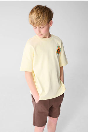 rechtvallend T-shirt met backprint - lichtgeel