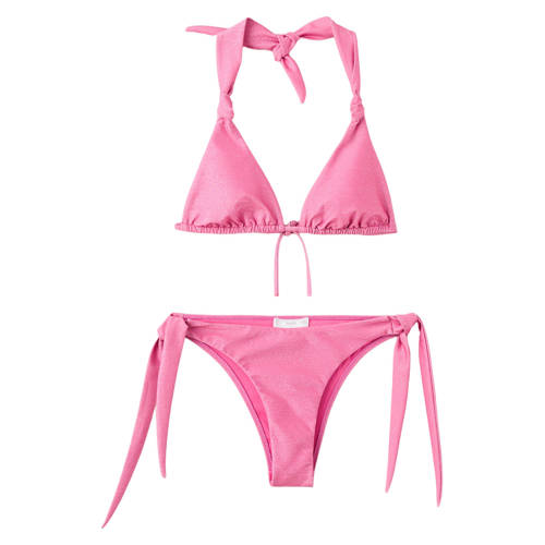 MANGO TEEN halter bikini roze Meisjes Polyester Effen - maat 172(L) - glitter afbeelding