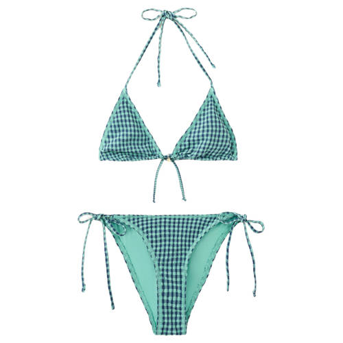 MANGO TEEN halter bikini turquoise Blauw Meisjes Polyester Ruit - maat 164(S) afbeelding