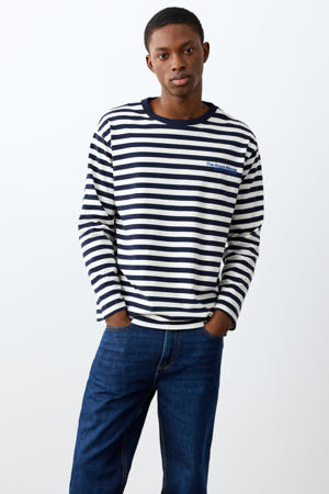 gestreepte longsleeve met backprint donkerblauw