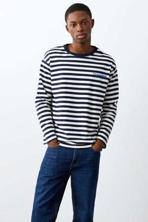 gestreepte T-shirt met backprint donkerblauw