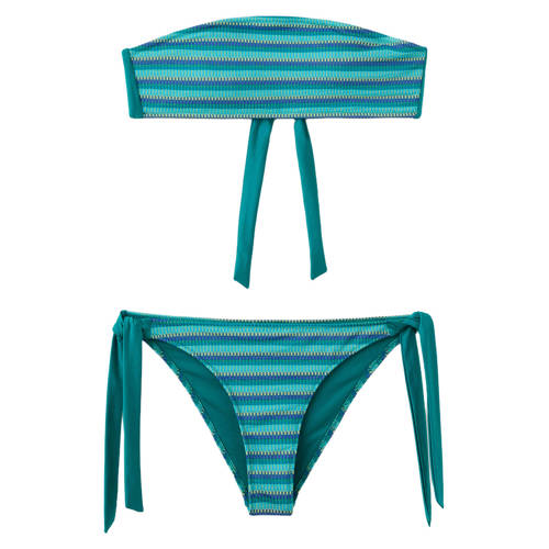 MANGO TEEN bandeau bikini donkergroen/turquoise Meisjes Polyester Streep - maat 158(XS) afbeelding