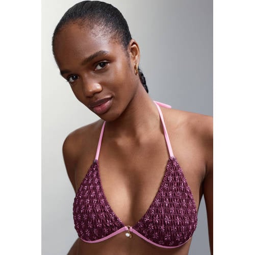 MANGO TEEN halter bikini donkerpaars/roze Meisjes Polyester All over print - maat 168(M) afbeelding