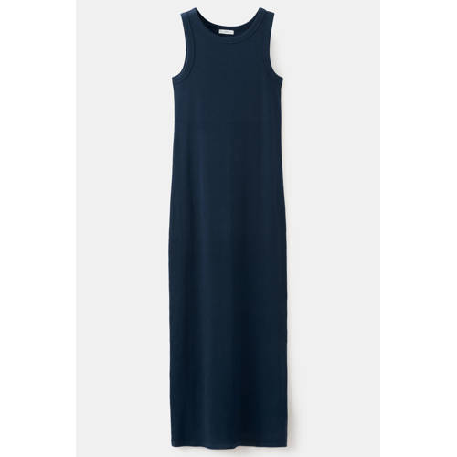 MANGO TEEN maxi jurk rib gebreid donkerblauw Meisjes Stretchkatoen Ronde hals
