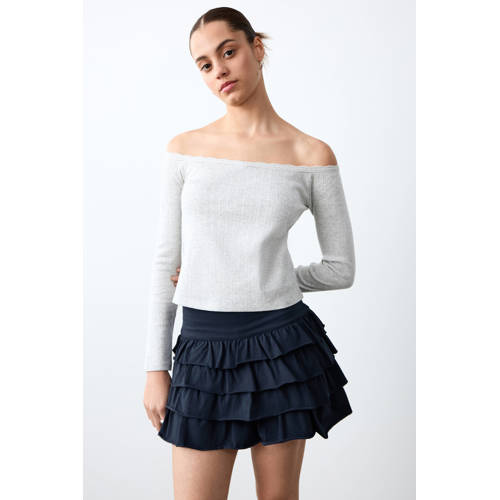 MANGO TEEN strokenrok donkerblauw Meisjes Stretchkatoen Effen - maat 172(L) afbeelding