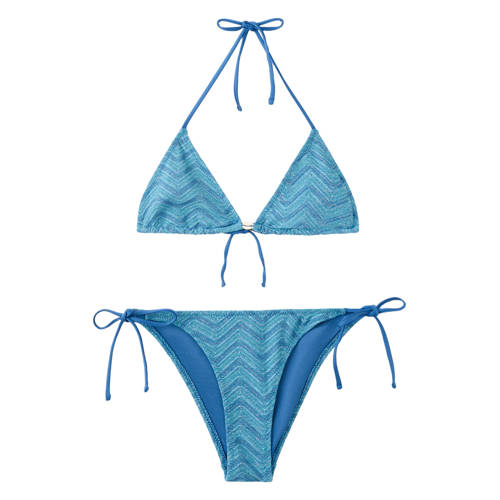 MANGO TEEN halter bikini blauw Meisjes Polyamide All over print - maat 172(L) - glitter afbeelding